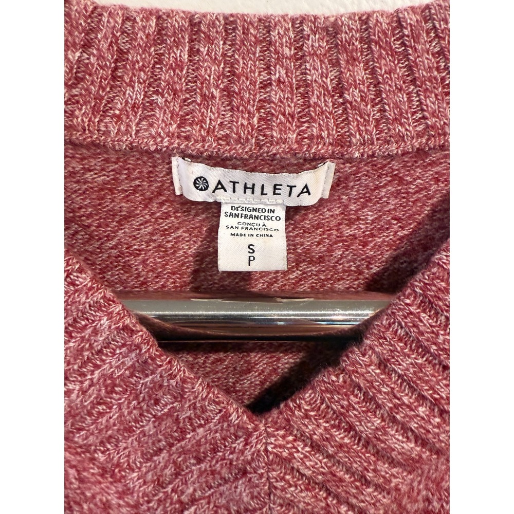 Athleta Vital Tunic Sweater Womens Small Red Marled Knit Classic V-Neck Pullover - Picture 4 of 7